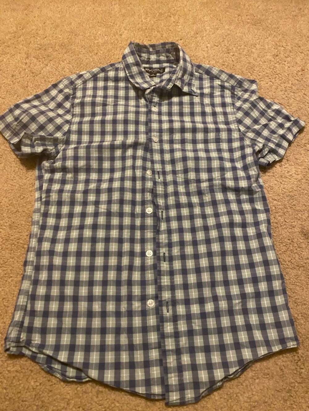 J.Crew Mercantile Flex Plaid Short Sleeve Shirt Size S Blue Gingham